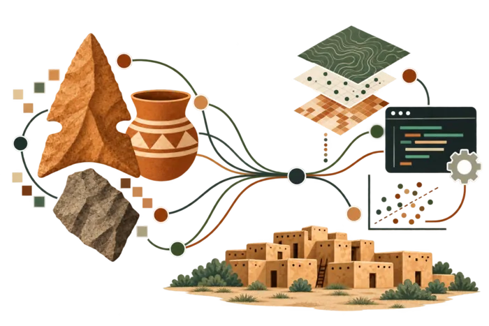Abstract computational archaeology illustration